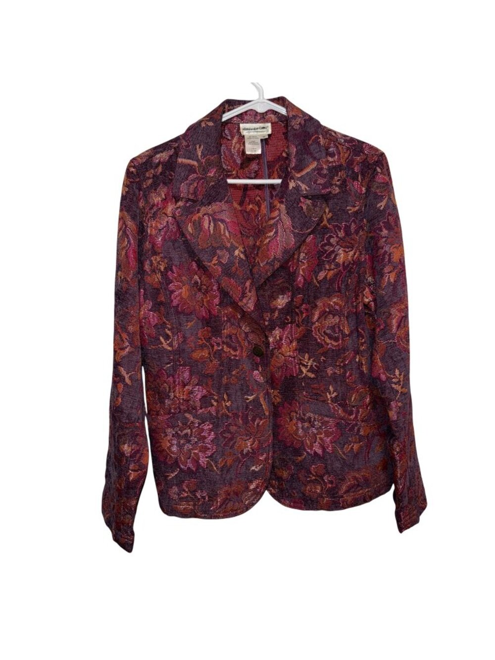 Coldwater Creek Womens Floral Jacquard Blazer Jacket Medium Rayon/Polyester Purp